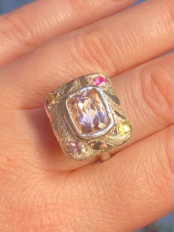 Morganite and Sapphire Candy Ring