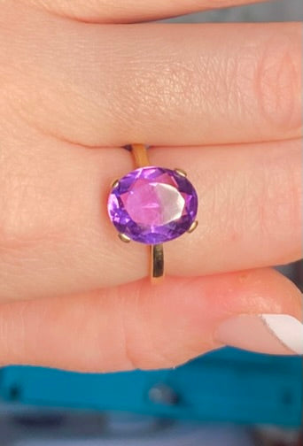Purple Amethyst Solid Gold Ring